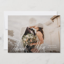 Eenvoudig Elegant Script Trouwfoto Horizontaal Bedankkaart