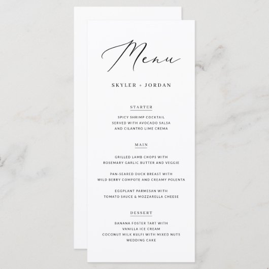 Eenvoudig Elegant Script Trouwvoer Menu (Voorkant / Achterkant)