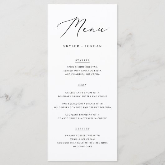 Eenvoudig Elegant Script Trouwvoer Menu (Voorkant)