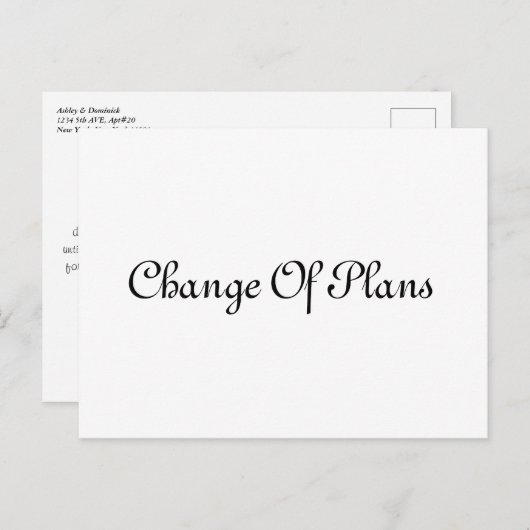 Eenvoudig Elegant Script Uitstel bruiloft Aankondigingskaart (Voorkant / Achterkant)