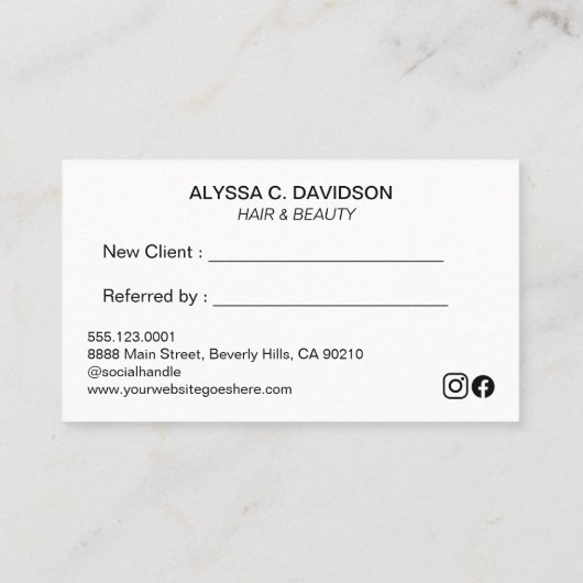 Eenvoudig Elegant Script Verwijs een vriend zwart  Klantenkaartje (Achterkant)