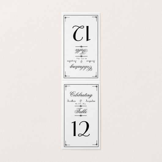 Eenvoudig Elegant Script W & B Bruiloft Tafelnumme Kaart (Buitenkant ongevouwen)