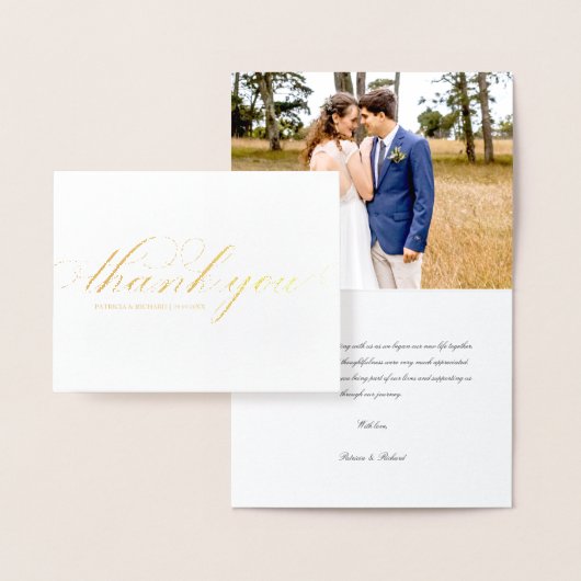 Eenvoudig Elegant Script Weddenschap Bedankt Foto Folie Kaarten (Display)