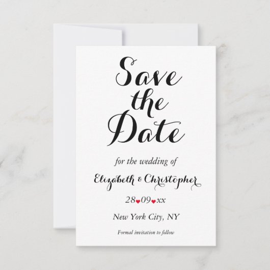 Eenvoudig Elegant Script White Wedding Verloving Save The Date (Voorkant)