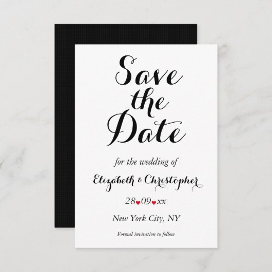 Eenvoudig Elegant Script White Wedding Verloving Save The Date (Voorkant / Achterkant)