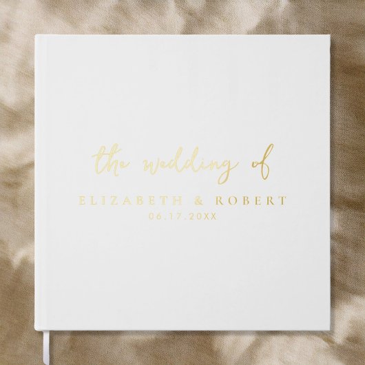 Eenvoudig Elegant Script Wit Gouden Folie Wedding Gastenboek
