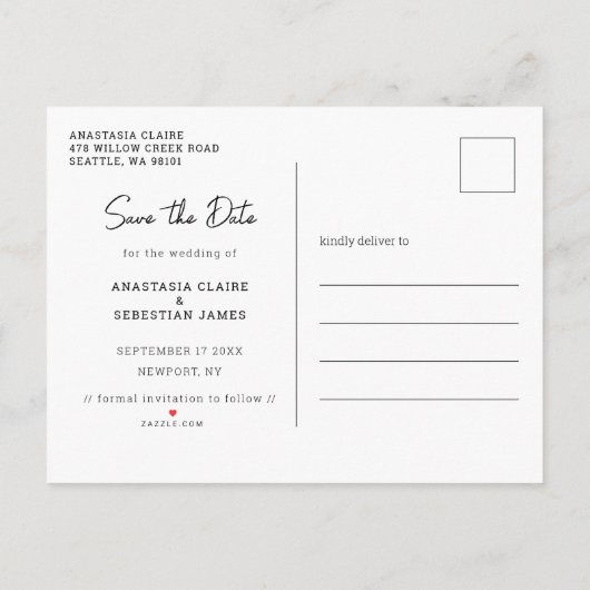 Eenvoudig Elegant Script Zwart & Wit Fotobruiloft Aankondigingskaart (Achterkant)