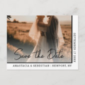 Eenvoudig Elegant Script Zwart & Wit Fotobruiloft Aankondigingskaart (Voorkant)