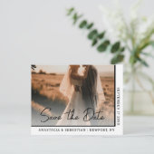 Eenvoudig Elegant Script Zwart & Wit Fotobruiloft Aankondigingskaart (Staand voorkant)