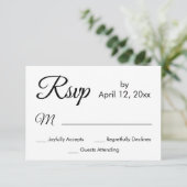 Eenvoudig Elegant Script, Zwart & Wit Huwelijk RSVP Kaartje (Staand voorkant)