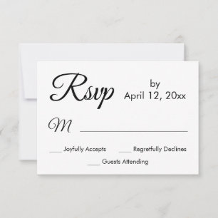 Eenvoudig Elegant Script, Zwart & Wit Huwelijk RSVP Kaartje