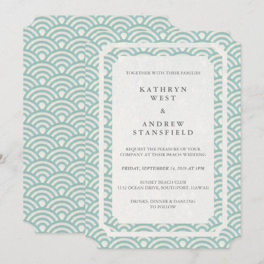 Eenvoudig elegant seafoam Green + White Beach brui Kaart (Voorkant / Achterkant)