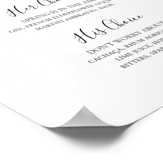 Eenvoudig Elegant Signature Drinks Bord Poster (Hoek)