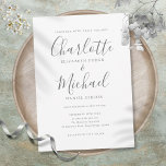 Eenvoudig Elegant Signature Script Weddenschap Kaart<br><div class="desc">Deze elegante grijze en witte trouwuitnodiging met de namen van de tekenstijl kan worden gepersonaliseerd met je informatie in het chic grijs schrift. Ontworpen door: Thisnotme©</div>
