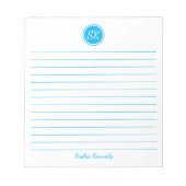Eenvoudig Elegant Sky Blue Lined Monogram Name Notitieblok (Voorkant)