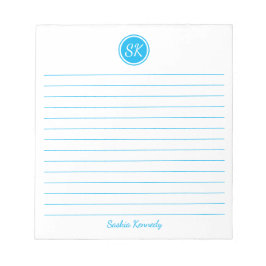 Eenvoudig Elegant Sky Blue Lined Monogram Name Notitieblok