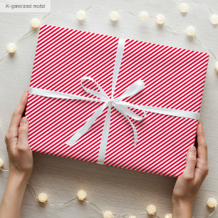 Eenvoudig Elegant Smal Streepjespatroon Rood Wit Cadeaupapier