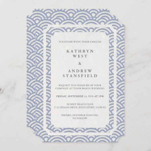 Eenvoudig elegant Soft Lila + White Beach bruiloft Kaart (Voorkant / Achterkant)