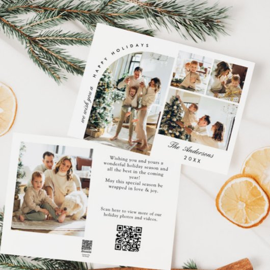 Eenvoudig Elegant Stijlvol 5 FOTO Kerst QR code Feestdagenkaart