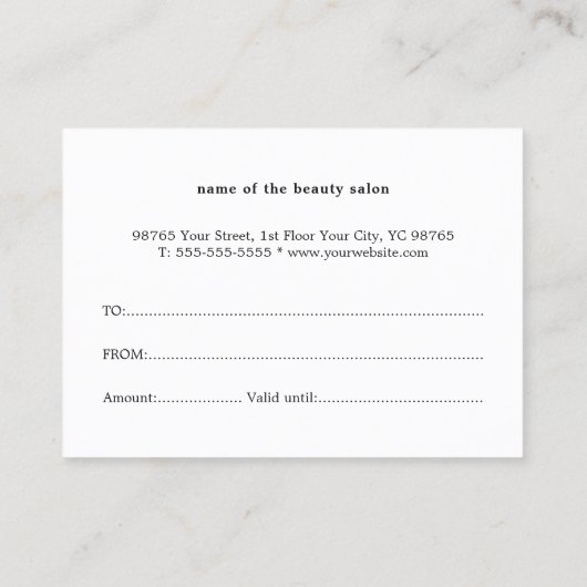 Eenvoudig elegant stijlvol cadeaubon kortingskaartje (Achterkant)