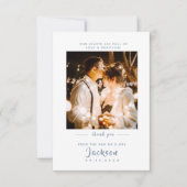 Eenvoudig elegant stoffig blauw met foto Weddensch Bedankkaart (Voorkant)