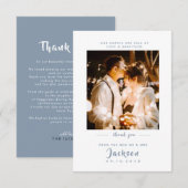 Eenvoudig elegant stoffig blauw met foto Weddensch Bedankkaart (Voorkant / Achterkant)