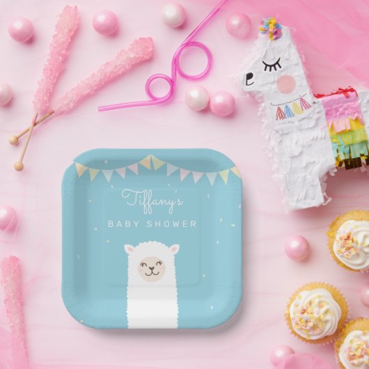 Eenvoudig Elegant Sweet Alpaca Lama Boy Baby showe Papieren Bordje (Feest)