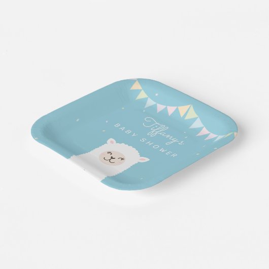 Eenvoudig Elegant Sweet Alpaca Lama Boy Baby showe Papieren Bordje (Gebogen)