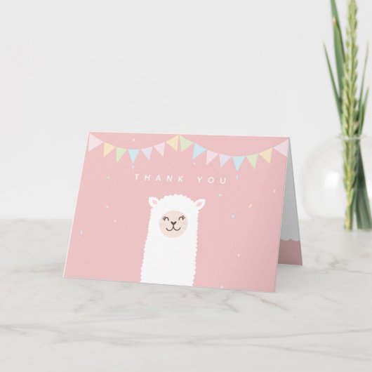 Eenvoudig Elegant Sweet Alpaca Lama Meisje Baby sh Bedankkaart (Voorkant)