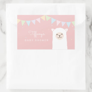 Eenvoudig Elegant Sweet Alpaca Lama Meisje Baby sh Rechthoekige Sticker