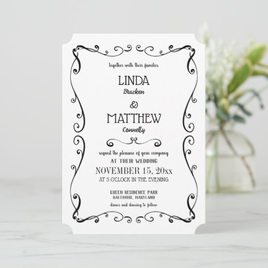 Eenvoudig Elegant Swirl Modern Flourish Wedding Kaart (Staand voorkant)