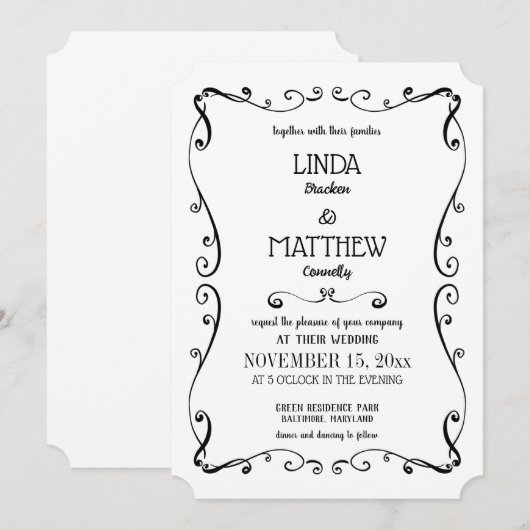 Eenvoudig Elegant Swirl Modern Flourish Wedding Kaart (Voorkant / Achterkant)