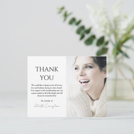 Eenvoudig elegant sympathie foto begrafenis bedank bedankkaart (Staand voorkant)
