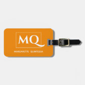 Eenvoudig Elegant Tangerine Sinaasappel en Wit Mon Bagagelabel (Voorkant horizontaal)