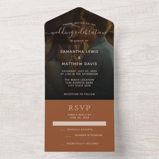 Eenvoudig Elegant Terracotta Bohemian Wedding All In One Uitnodiging (Binnen)