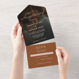 Eenvoudig Elegant Terracotta Bohemian Wedding All In One Uitnodiging