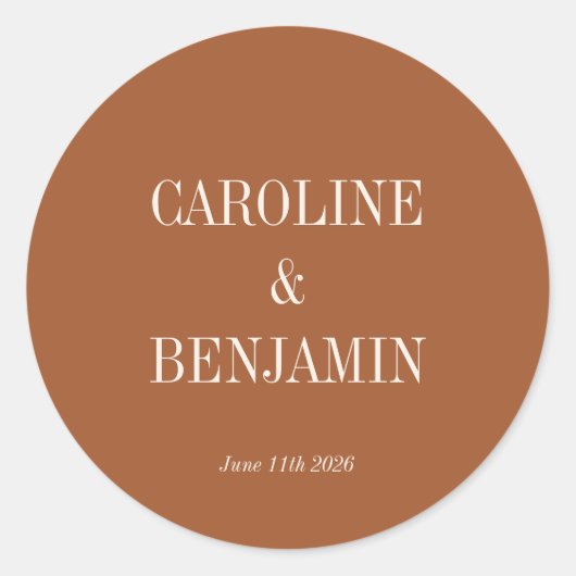 Eenvoudig Elegant Terracotta Custom Wedding Ronde Sticker (Voorkant)