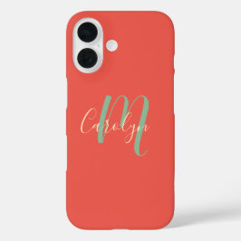 Eenvoudig, elegant, terracotta, jouw naam en initi iPhone 16 hoesje