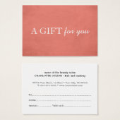 Eenvoudig elegant textuur Roos Beauty GiftCertific Visitekaartjes (Voorkant /achterkant)