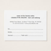 Eenvoudig elegant textuur Roos Beauty GiftCertific Visitekaartjes (Achterkant)