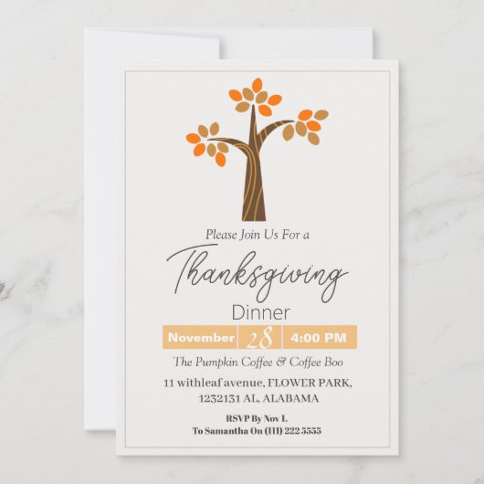 Eenvoudig Elegant Thanksgiving Diner Bloemen herfs Kaart (Voorkant)