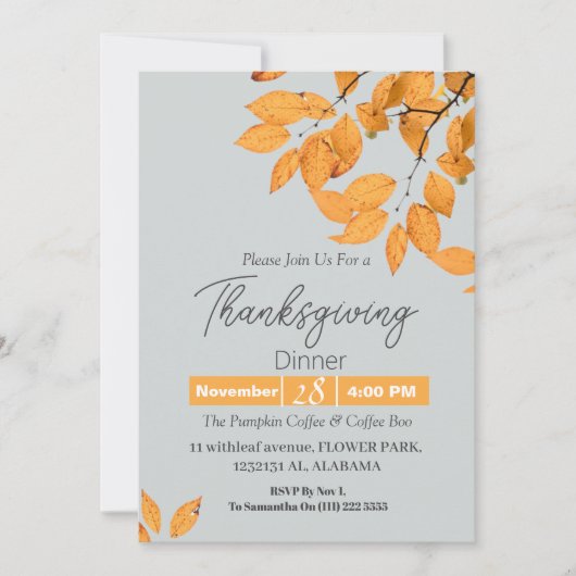 Eenvoudig Elegant Thanksgiving Diner Bloemen herfs Kaart (Voorkant)