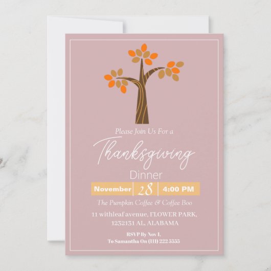 Eenvoudig Elegant Thanksgiving Diner Bloemen herfs Kaart (Voorkant)