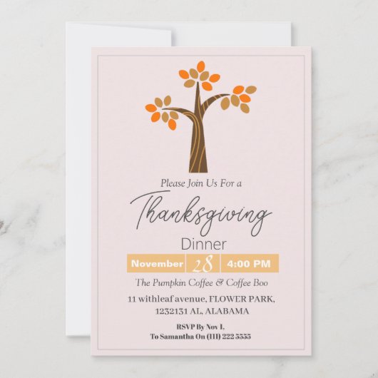 Eenvoudig Elegant Thanksgiving Diner Bloemen herfs Kaart (Voorkant)
