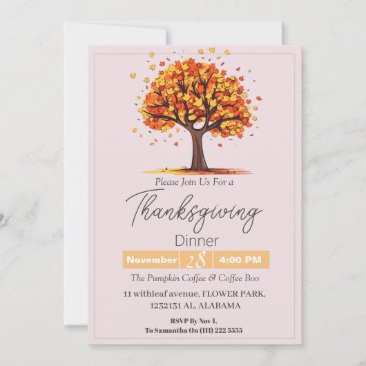 Eenvoudig Elegant Thanksgiving Diner Bloemen herfs Kaart (Voorkant)