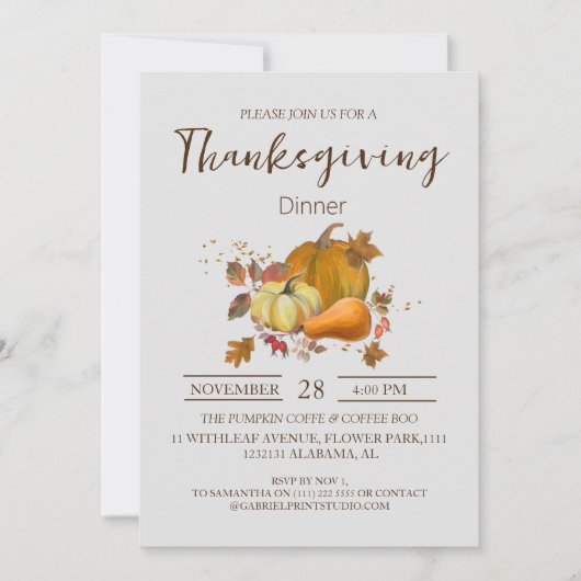 Eenvoudig Elegant Thanksgiving Diner Bloemen herfs Kaart (Voorkant)