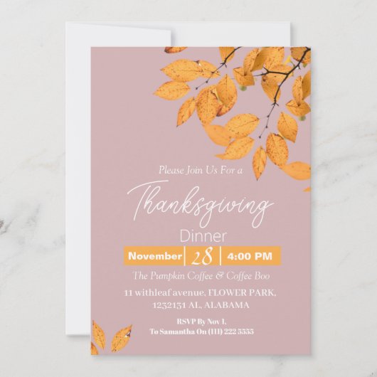 Eenvoudig Elegant Thanksgiving Diner Bloemen herfs Kaart (Voorkant)