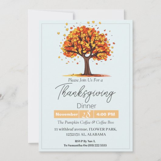 Eenvoudig Elegant Thanksgiving Diner Bloemen herfs Kaart (Voorkant)