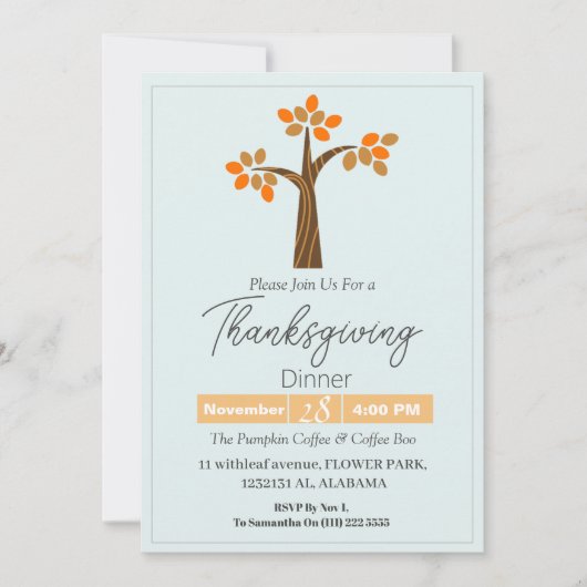 Eenvoudig Elegant Thanksgiving Diner Bloemen herfs Kaart (Voorkant)