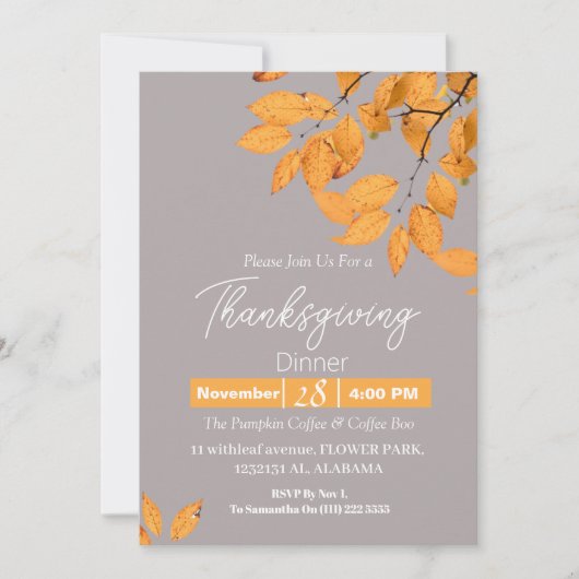 Eenvoudig Elegant Thanksgiving Diner Bloemen herfs Kaart (Voorkant)